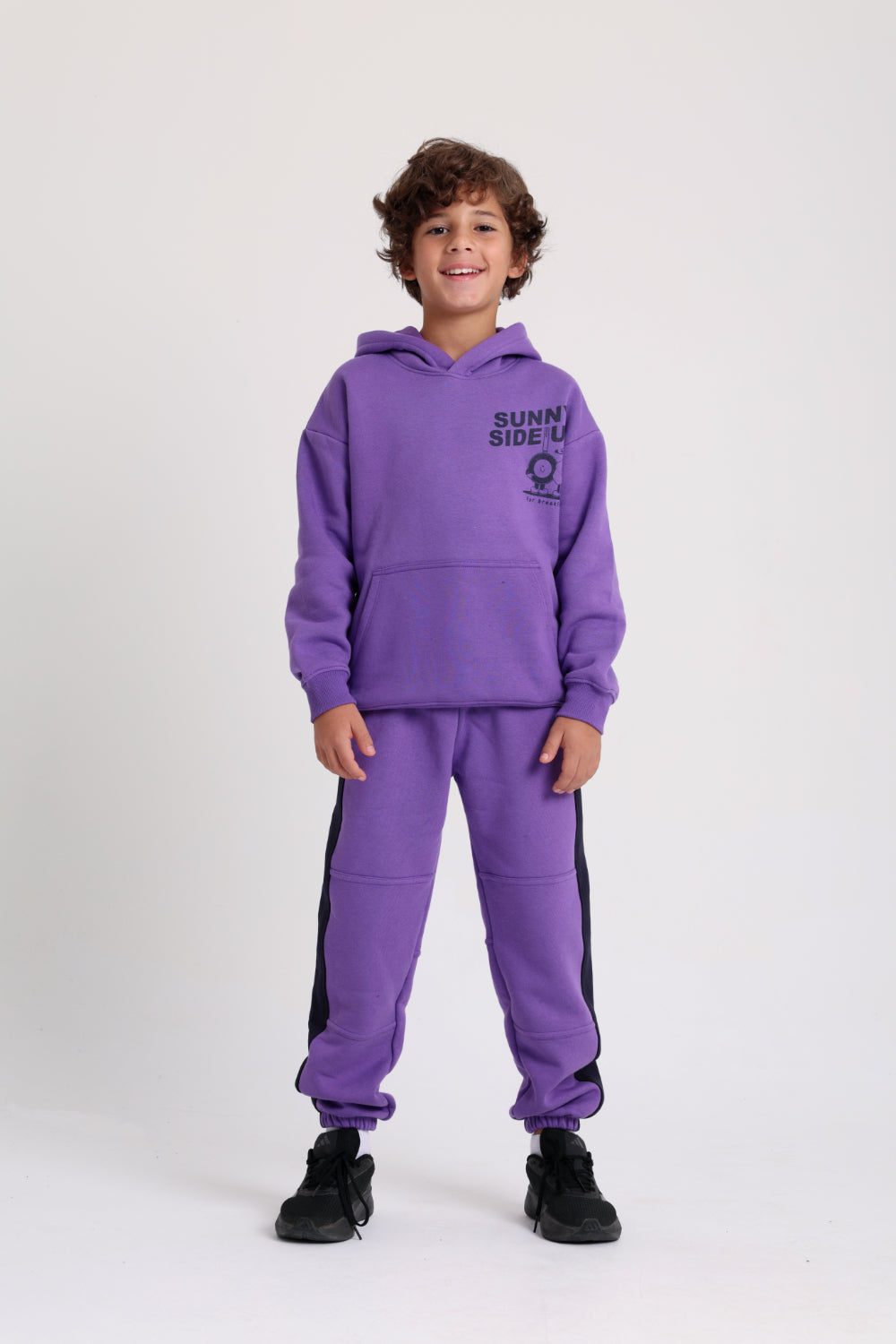 unisex cotton hoodie – purple with "sunny side up" print