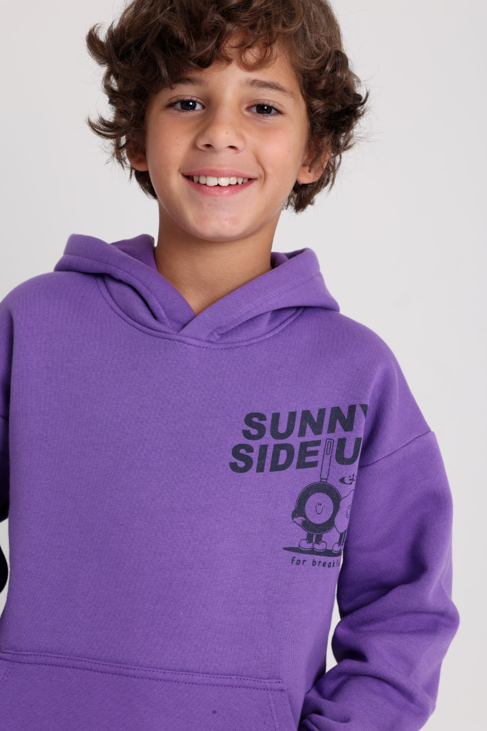 unisex cotton hoodie – purple with "sunny side up" print