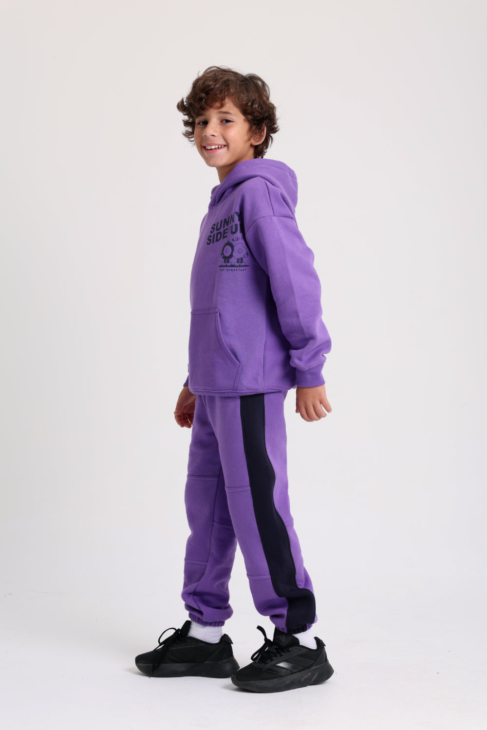 unisex cotton hoodie – purple with "sunny side up" print