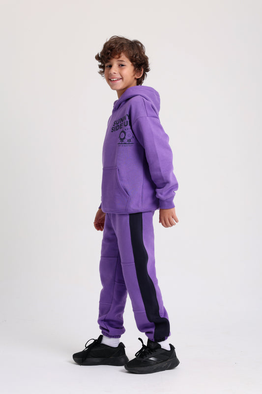unisex cotton hoodie – purple with "sunny side up" print