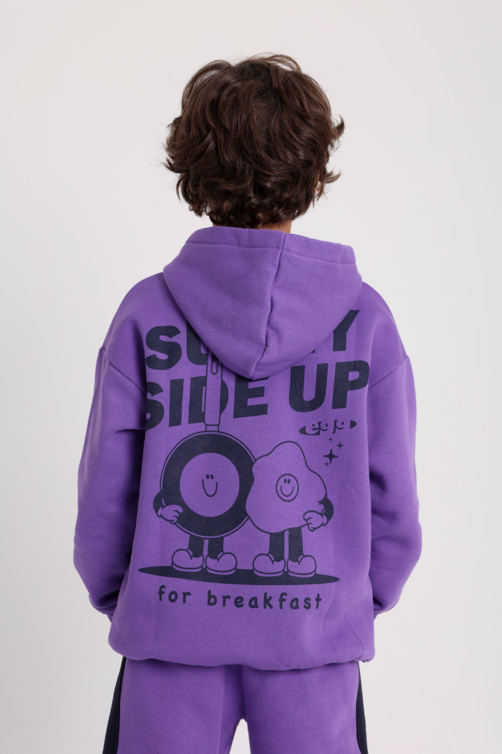 unisex cotton hoodie – purple with "sunny side up" print