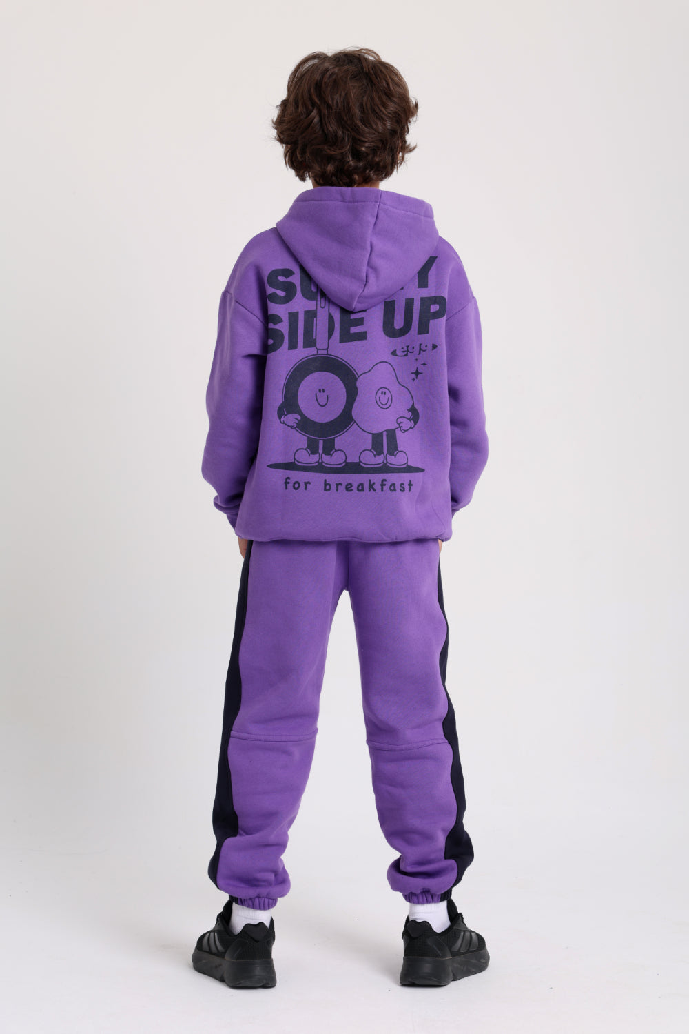 unisex cotton hoodie – purple with "sunny side up" print