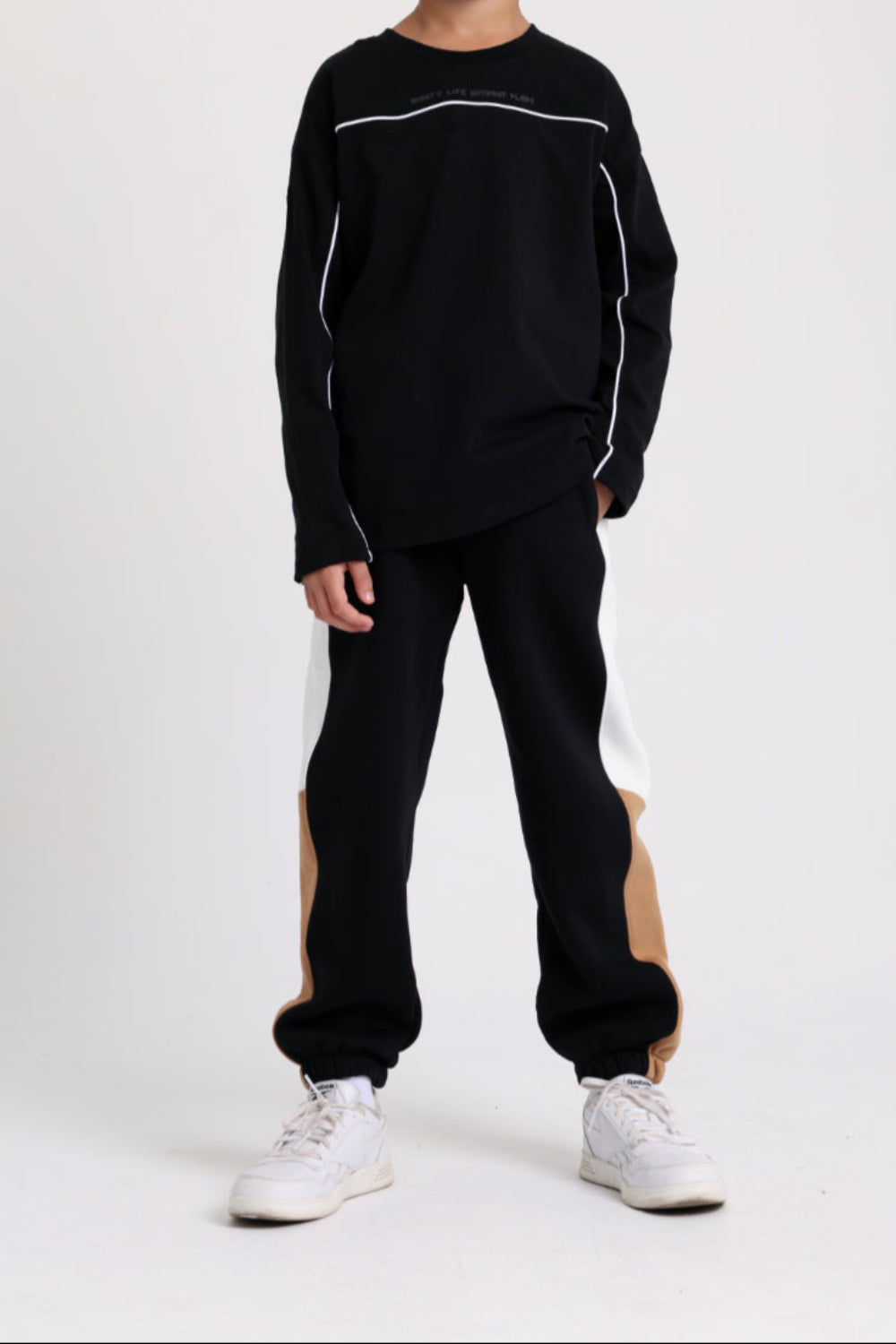 boys cotton t-shirt black with white line print
