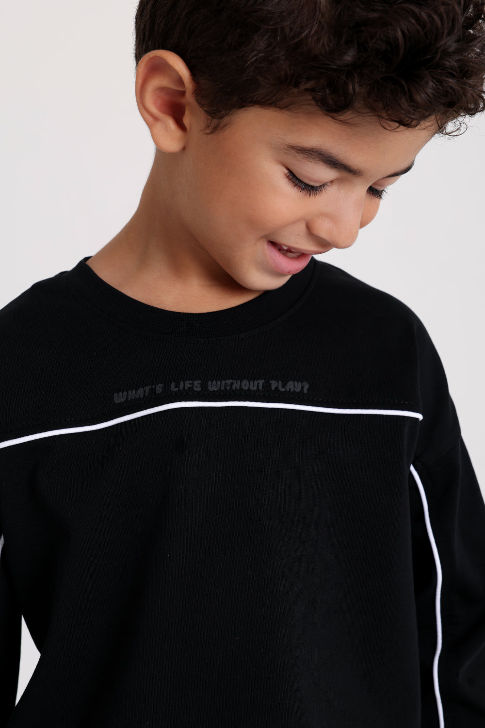 boys cotton t-shirt black with white line print