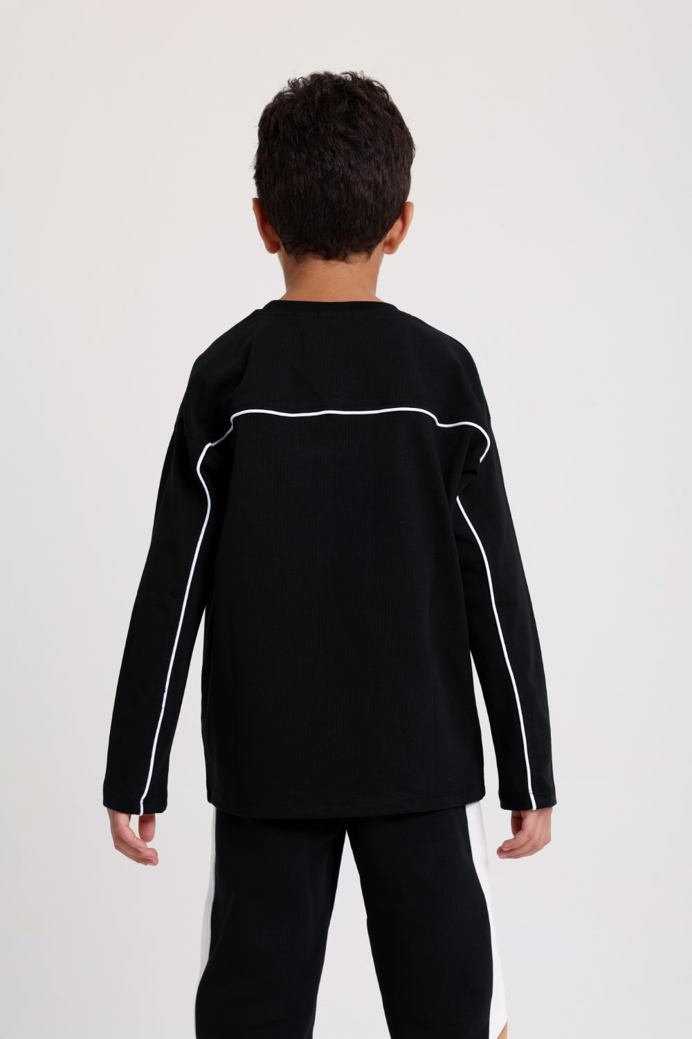 boys cotton t-shirt black with white line print