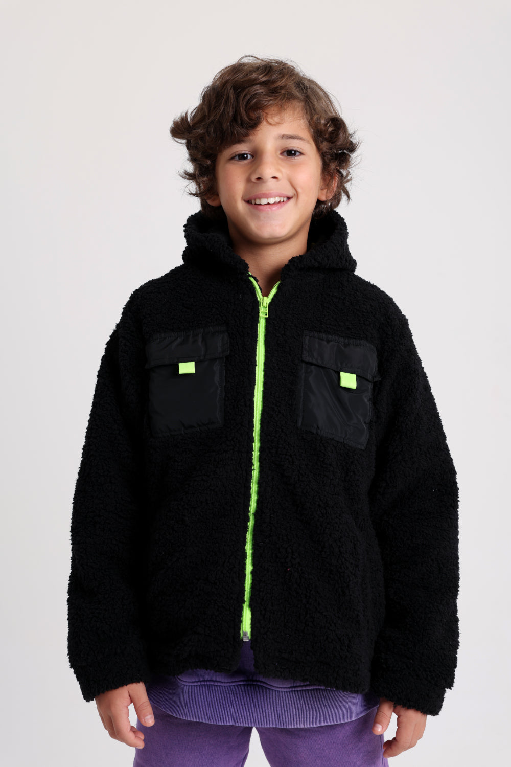 unisex fleeced teddy jacket – black