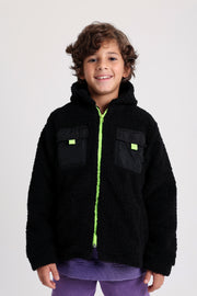 unisex fleeced teddy jacket – black