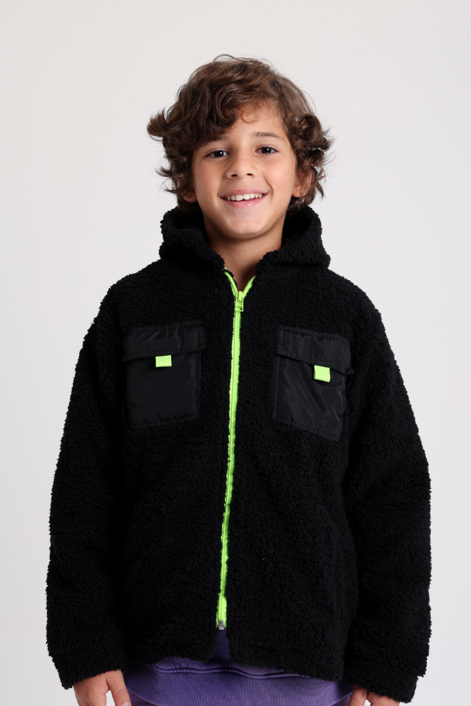 unisex fleeced teddy jacket – black