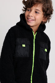 unisex fleeced teddy jacket – black