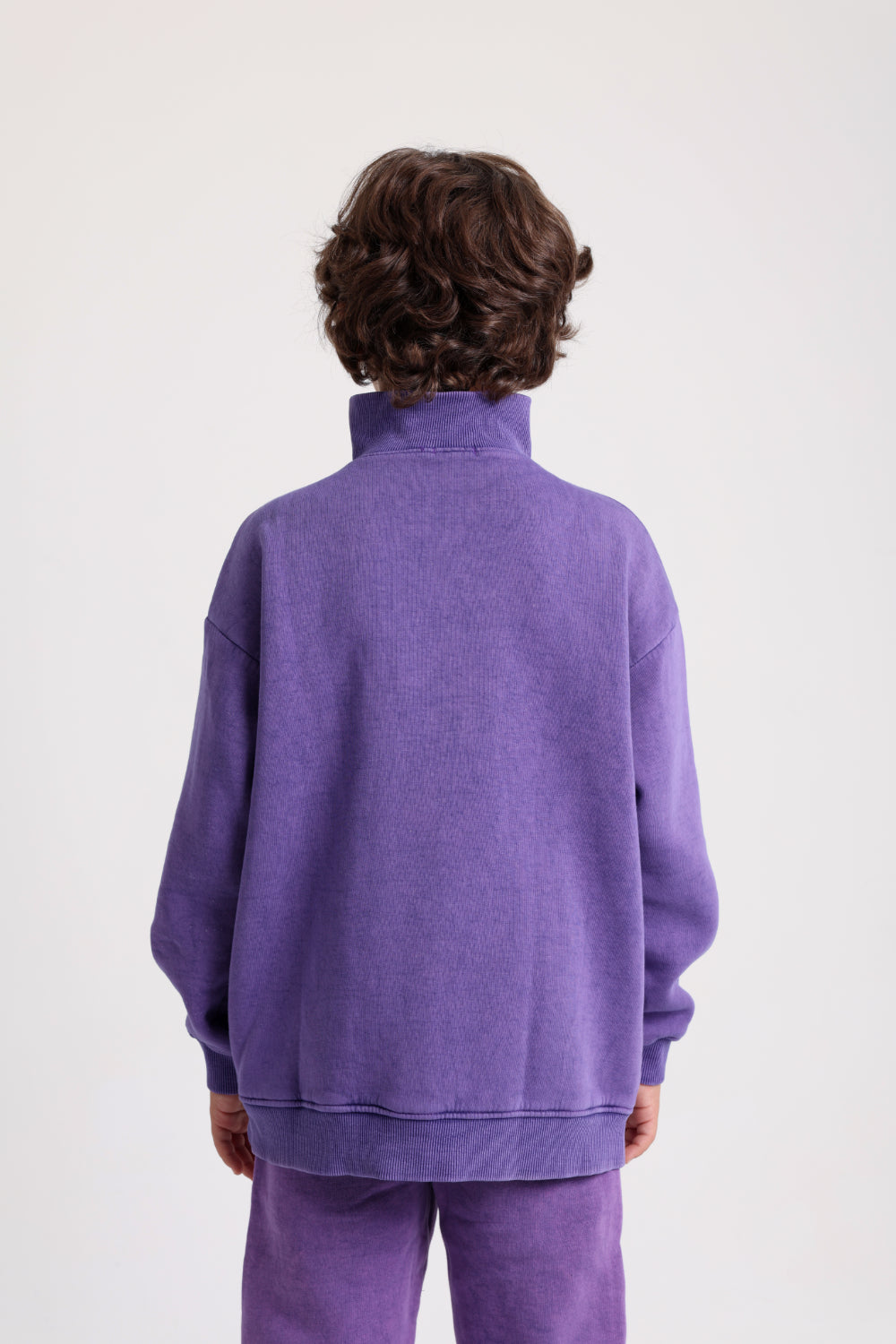 unisex purple washed cotton quarter zip sweatshirt – "ribbed collar"