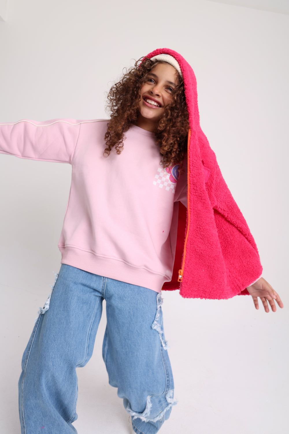 unisex fleece teddy jacket – fuchsia