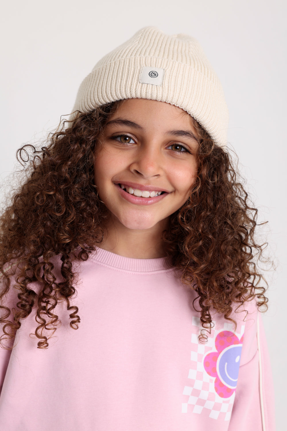 Unisex Cozy Blend Beanie – Beige with Happy Smiley