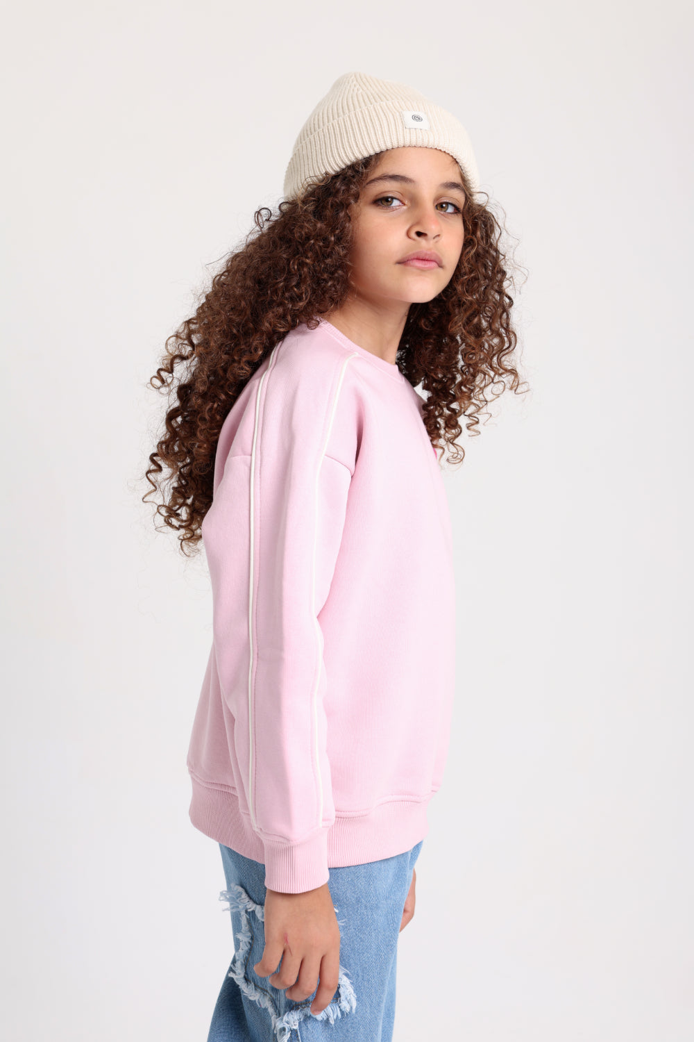 girls cotton sweatshirt – pink with smiley flowers