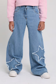 girls wide leg stars denim pants