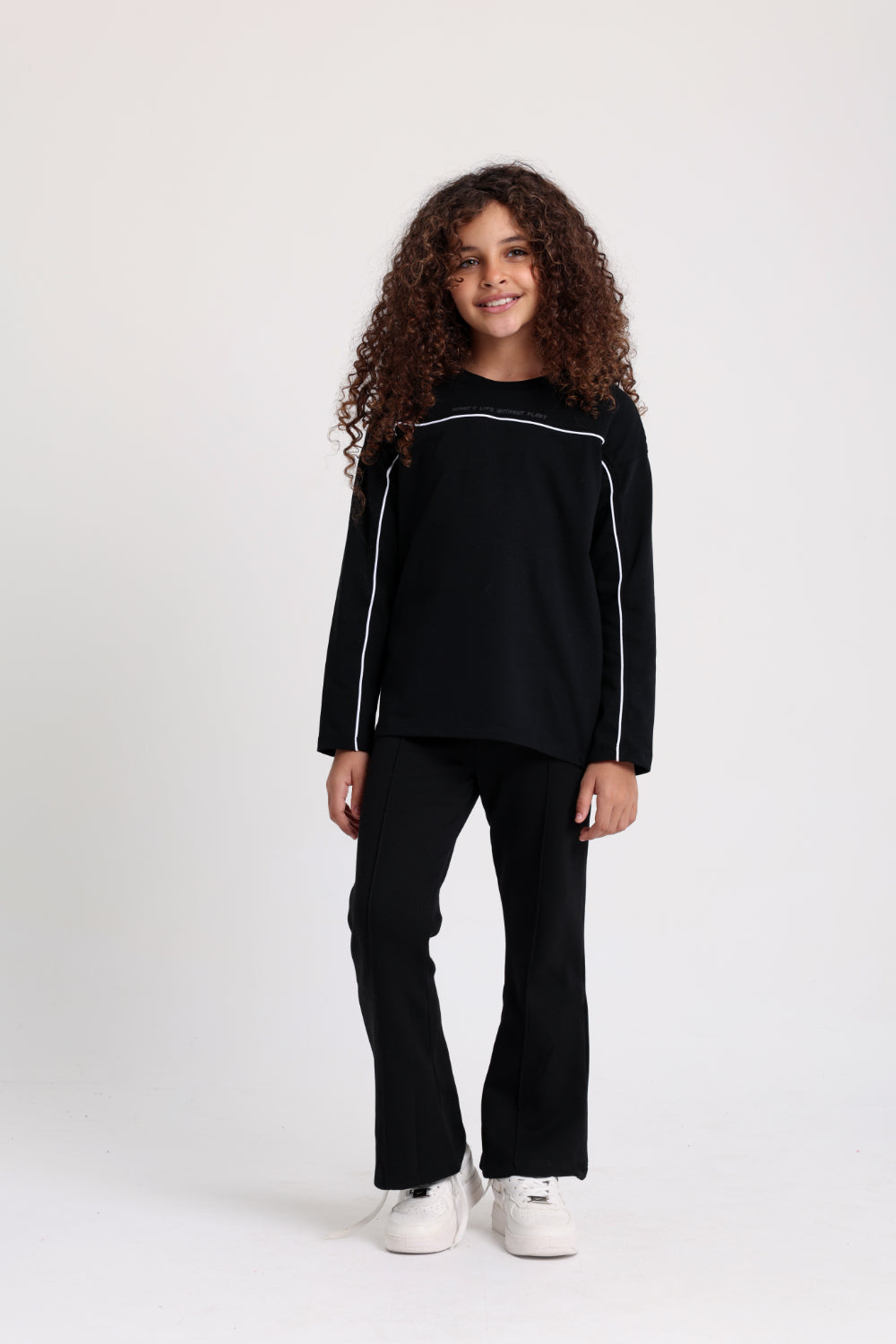girls creased front flared pants – black
