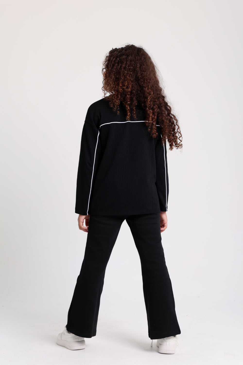 girls creased front flared pants – black