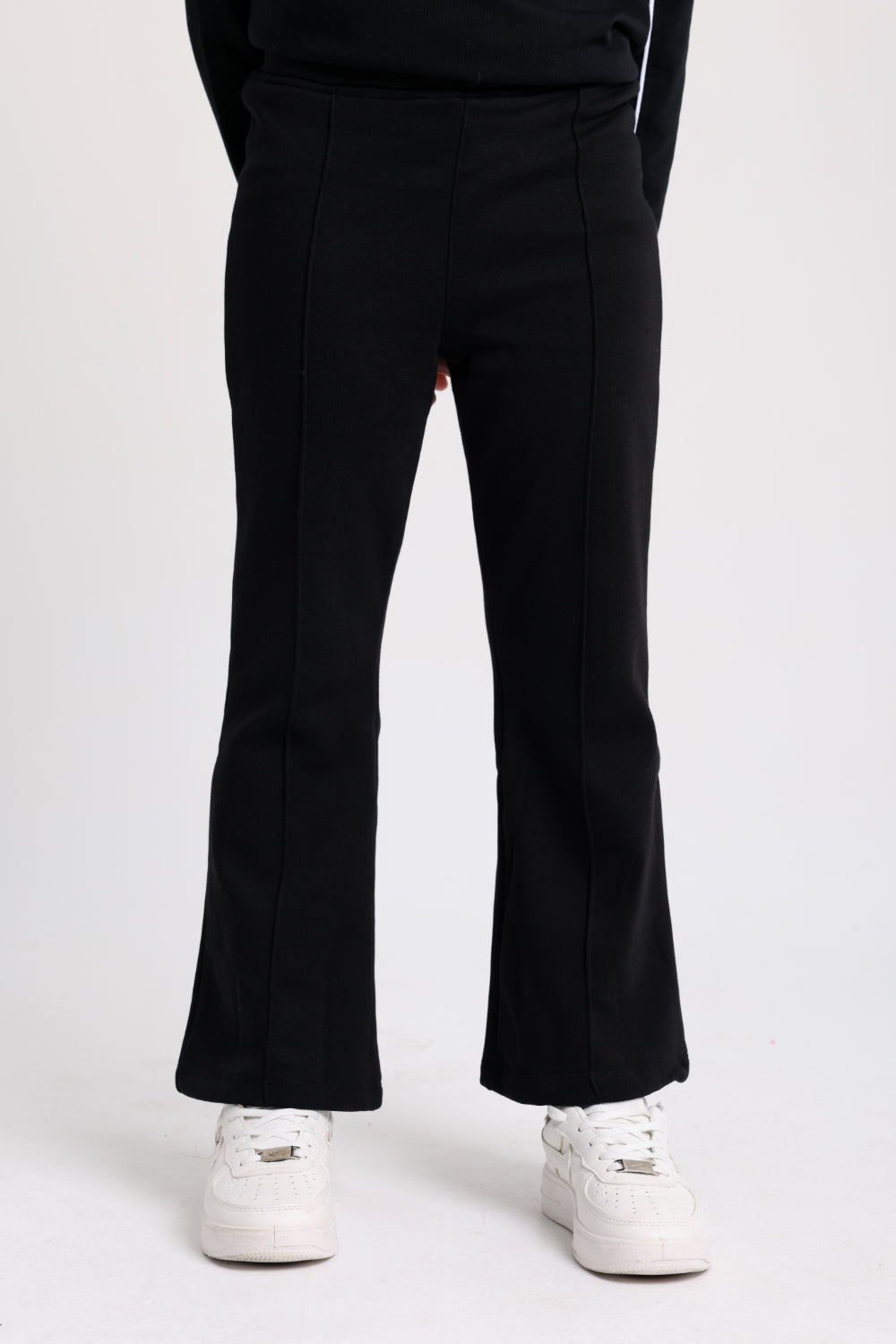 girls creased front flared pants – black