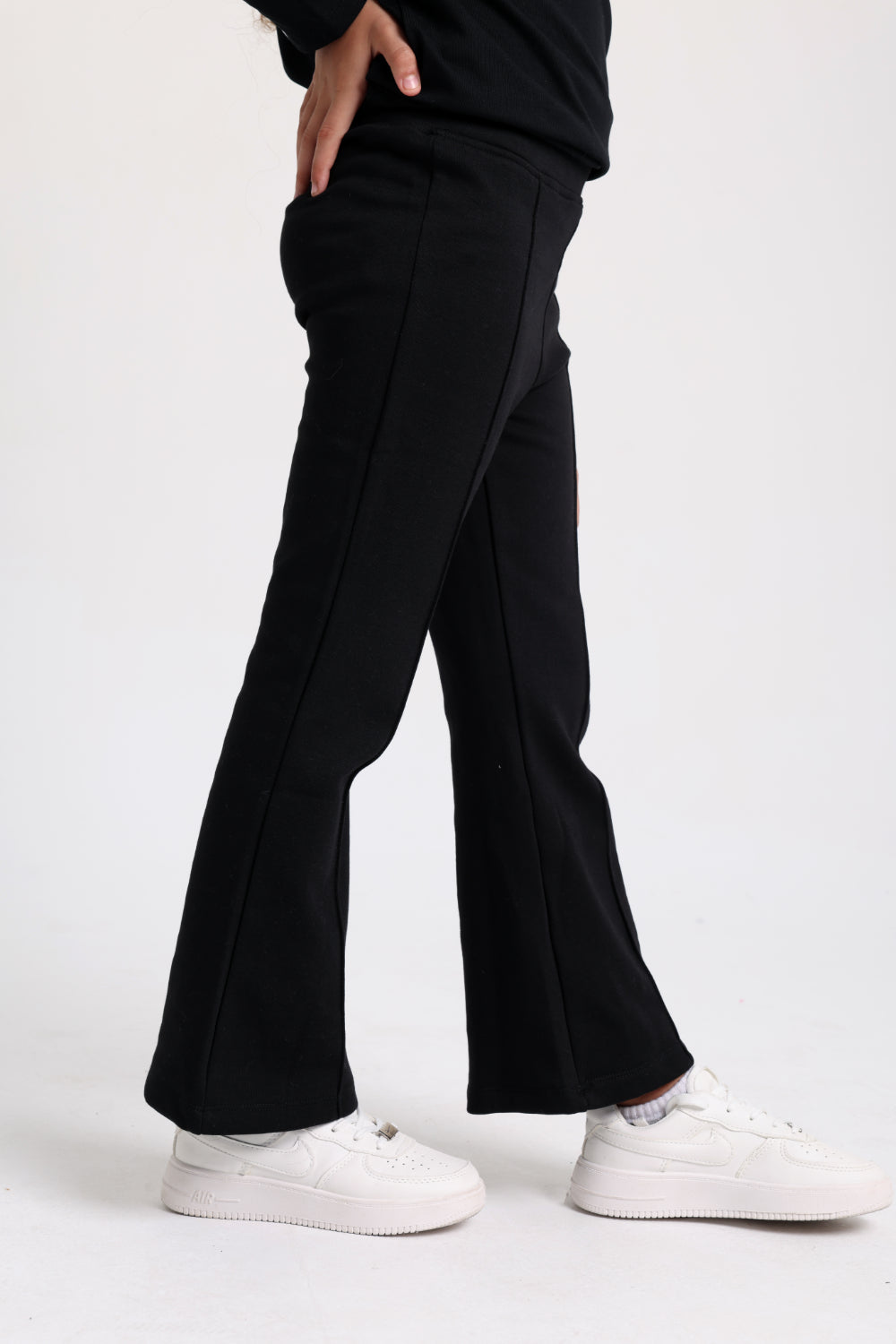 girls creased front flared pants – black