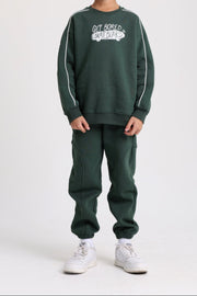 boys cotton sweatshirt – olive with "get bored skateboard" print
