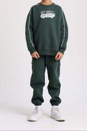 cotton sweatshirt – olive with "get bored skateboard" print
