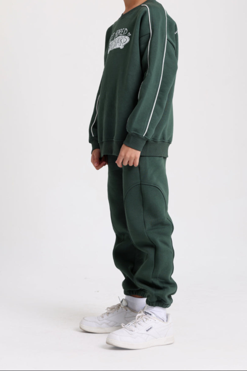 boys cotton sweatshirt – olive with "get bored skateboard" print