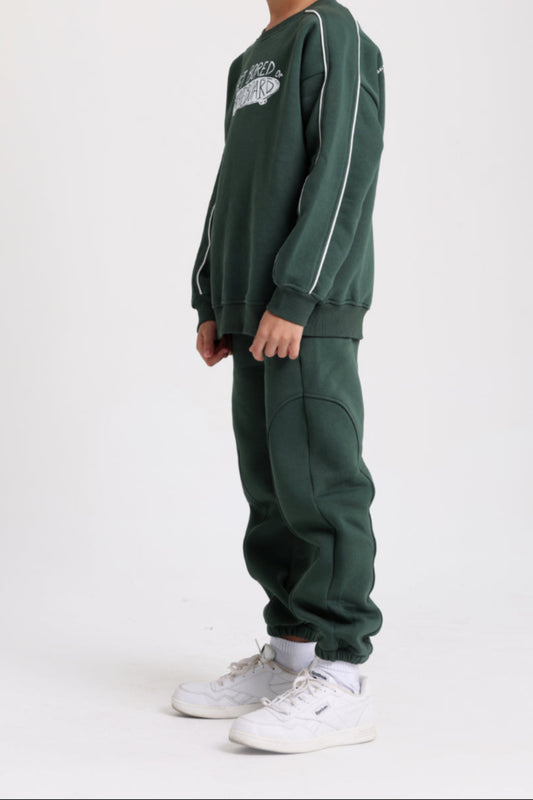 cotton sweatshirt – olive with "get bored skateboard" print