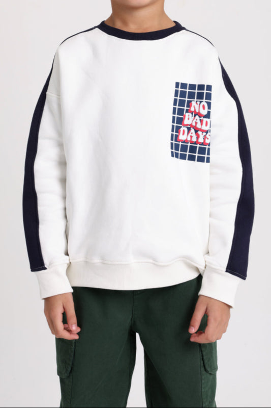 teens cotton sweatshirt – offwhite with "no bad days" print