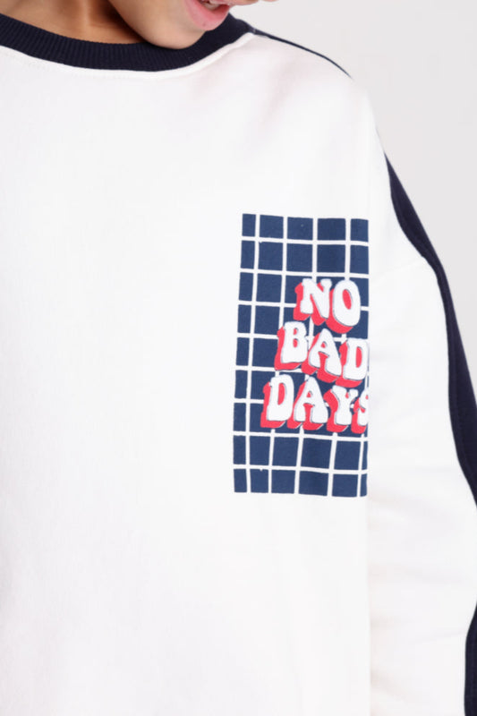 teens cotton sweatshirt – offwhite with "no bad days" print