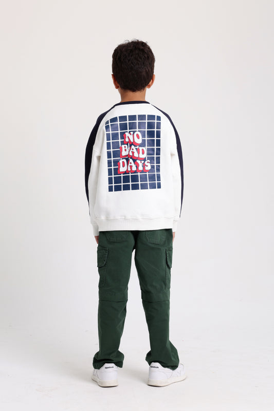 teens cotton sweatshirt – offwhite with "no bad days" print