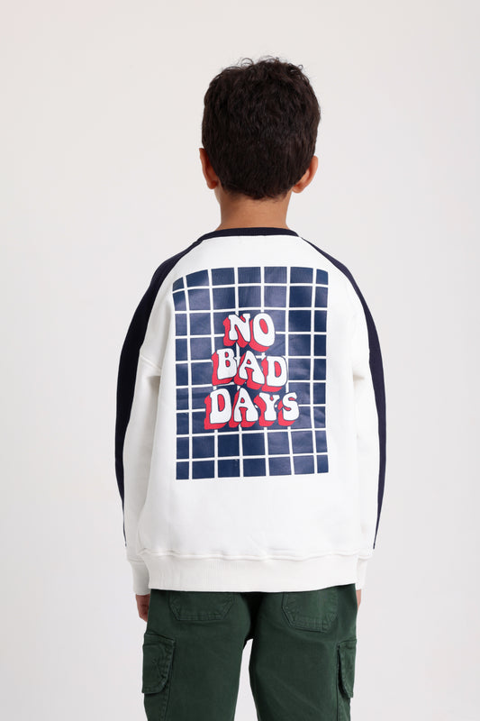 teens cotton sweatshirt – offwhite with "no bad days" print