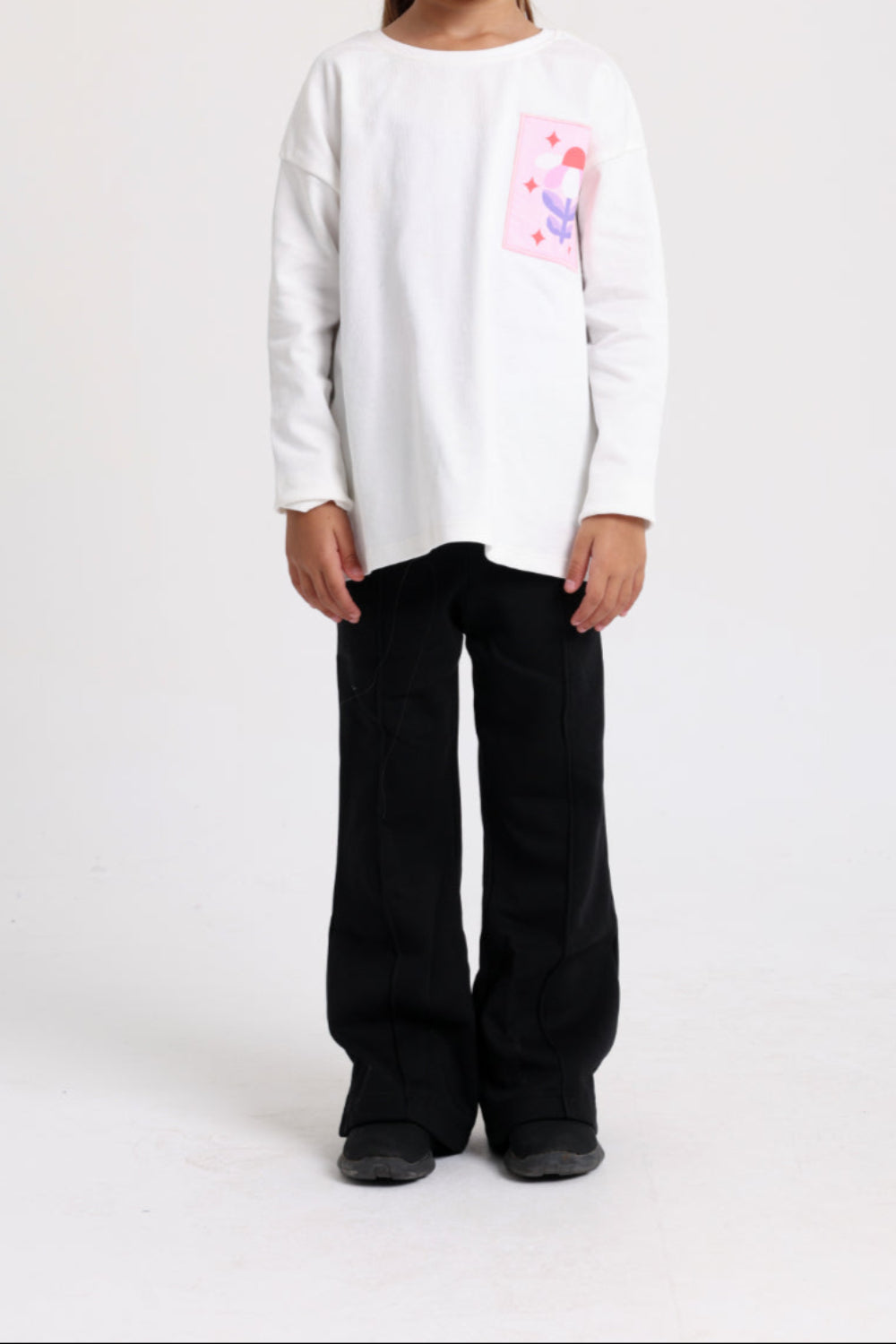 girls cotton t-shirt offwhite with flower print