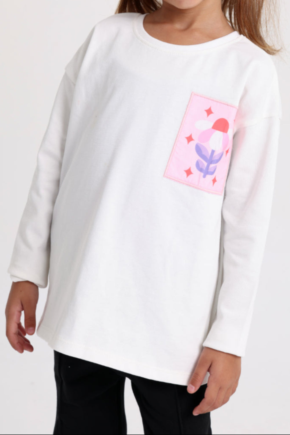 girls cotton t-shirt offwhite with flower print