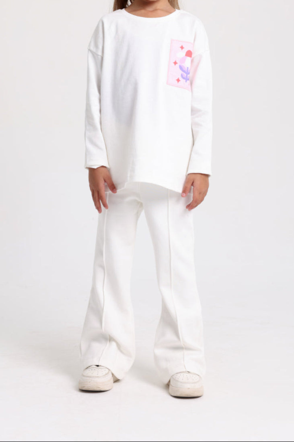 girls cotton t-shirt offwhite with flower print