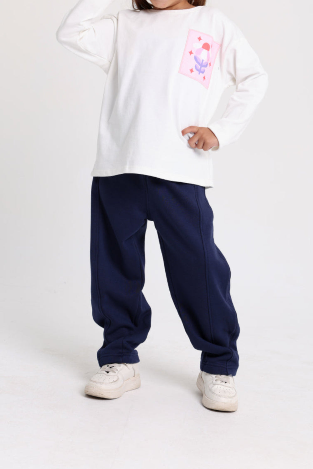 girls cotton t-shirt offwhite with flower print