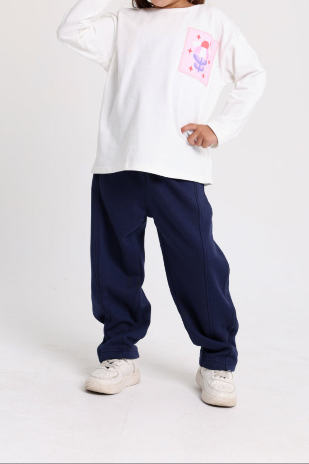 girls barrel fit pants – navy