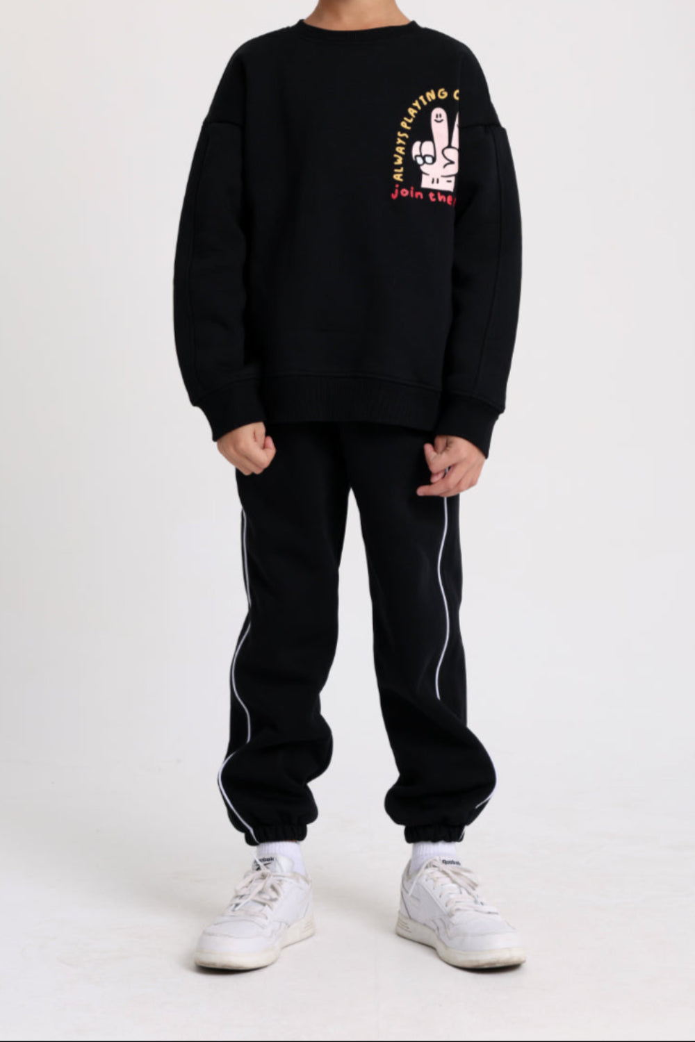 boys cotton sweatshirt – black with "join the fun" design