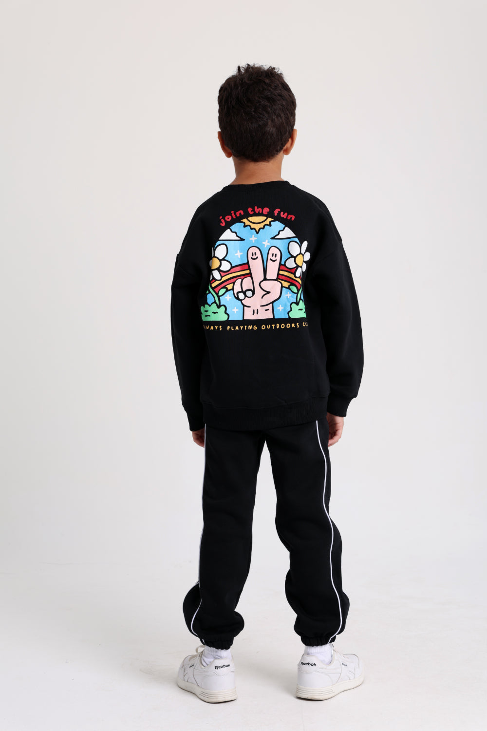 boys cotton sweatshirt – black with "join the fun" design