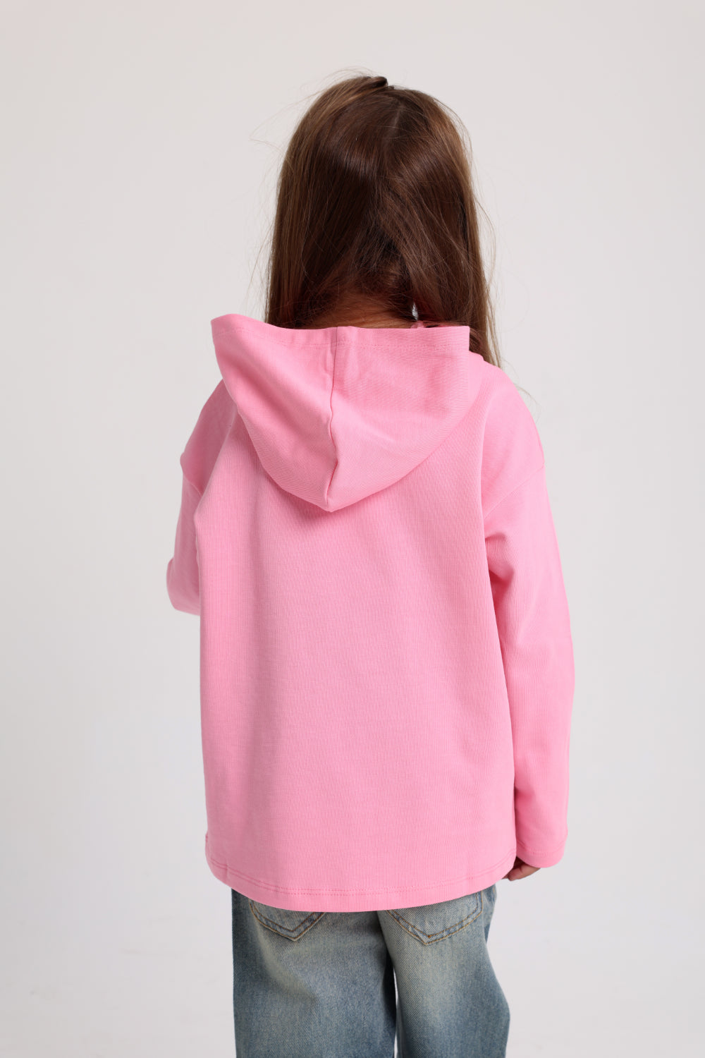 girls cotton hoodie – pink with "snacks for dinner" bananas print