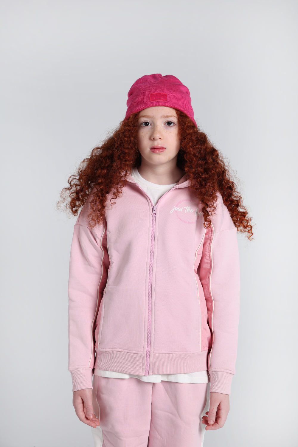 Girls Acrylic Beanie – Fuchsia with Triple Smiley Joy