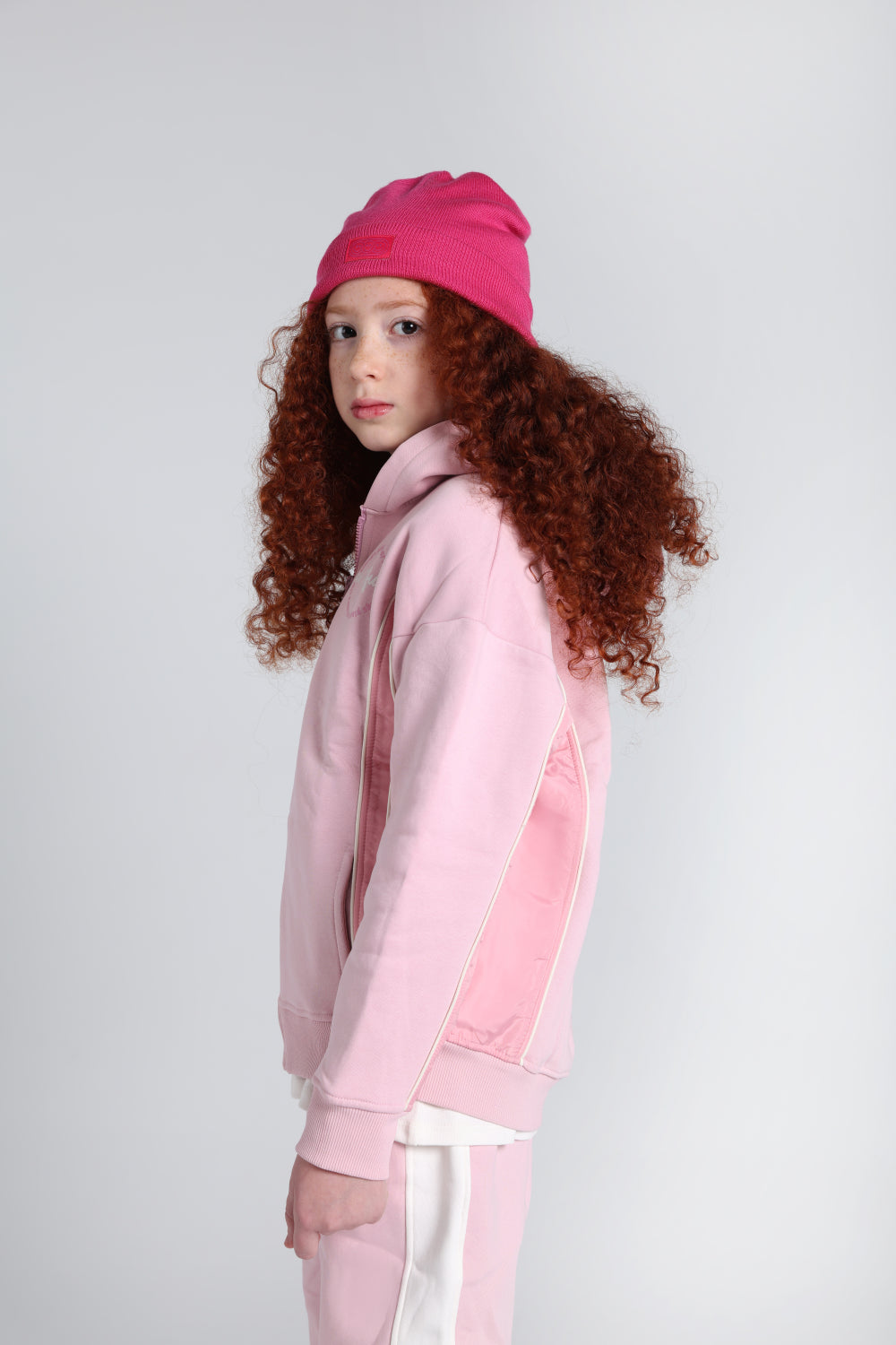 Girls Acrylic Beanie – Fuchsia with Triple Smiley Joy