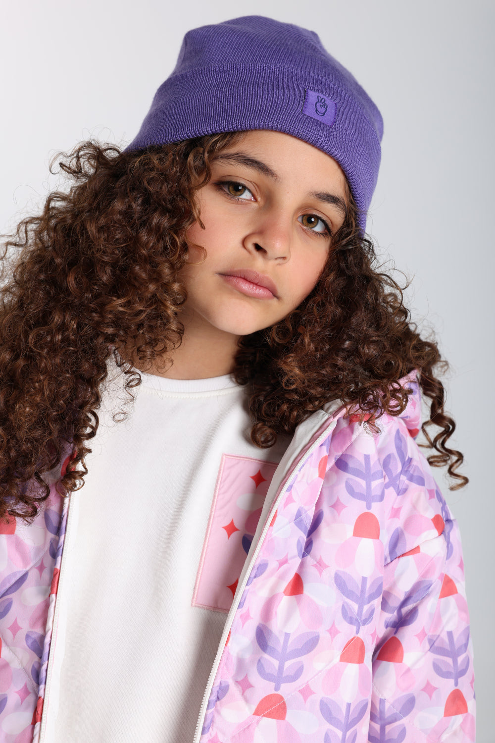 Unisex Acrylic Beanie - Purple with Victory Sign Appliqued