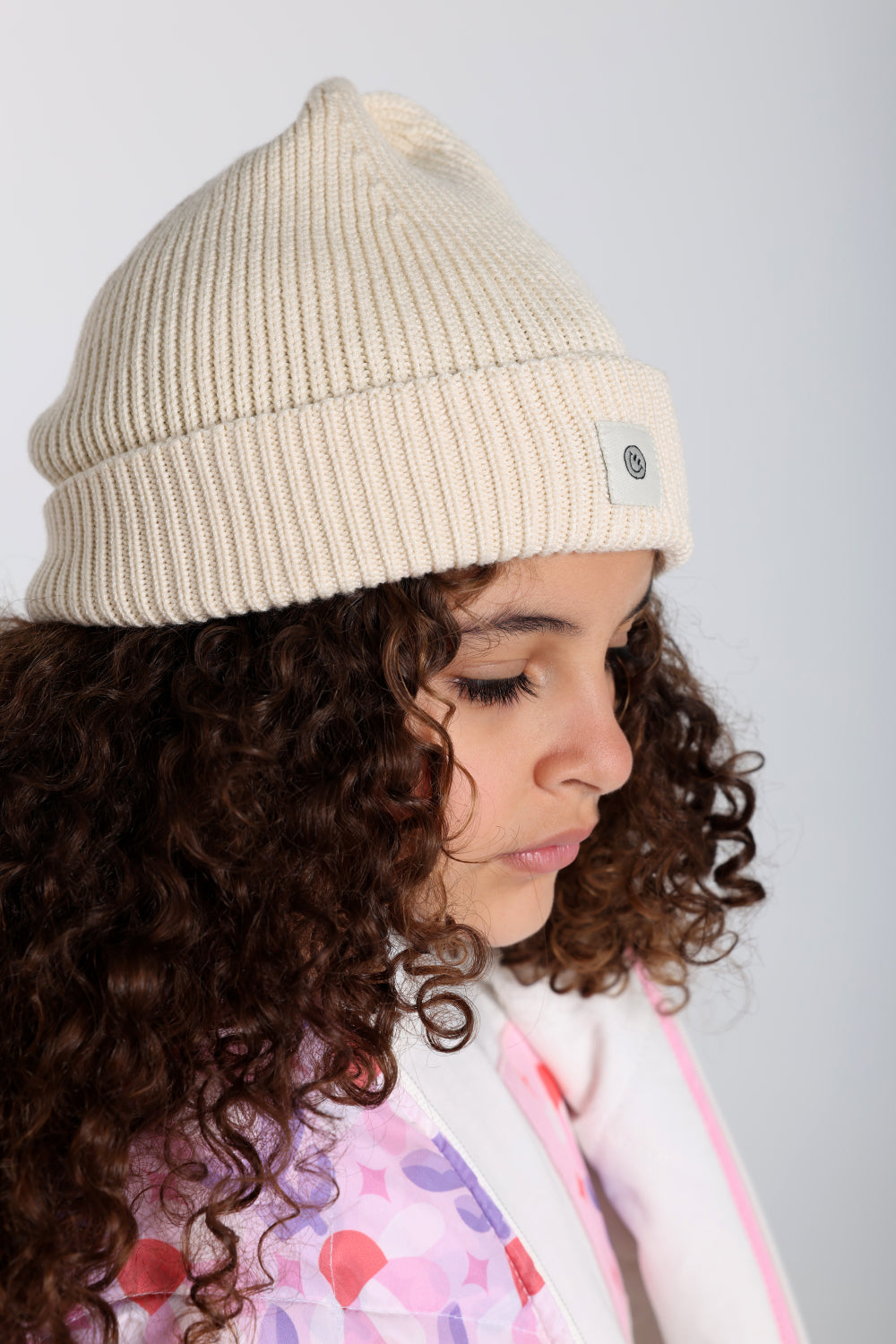 Unisex Cozy Blend Beanie – Beige with Happy Smiley