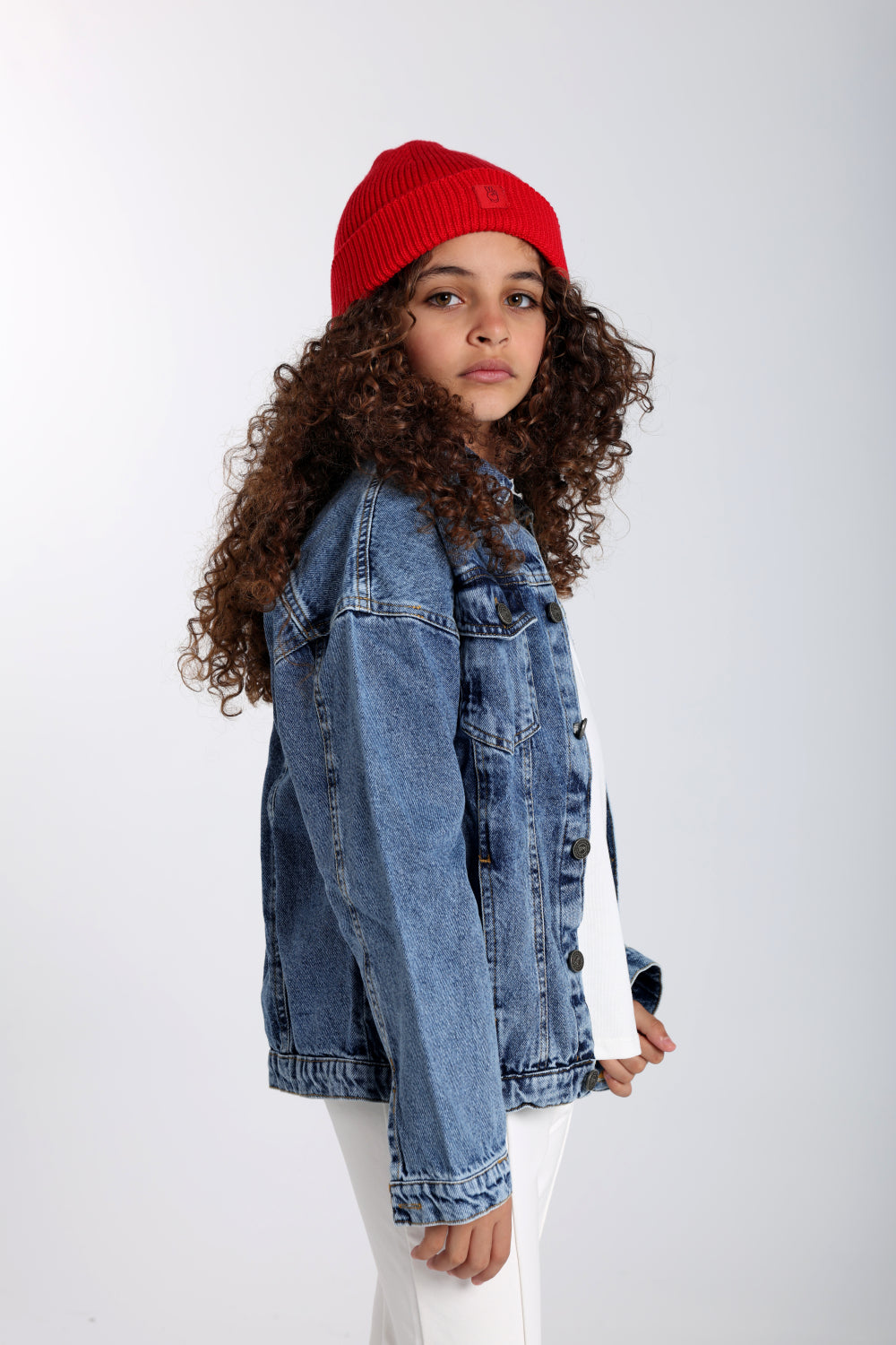 unisex cozy blend beanie – red with victory sign print