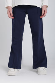 girls creased front flared pants – navy