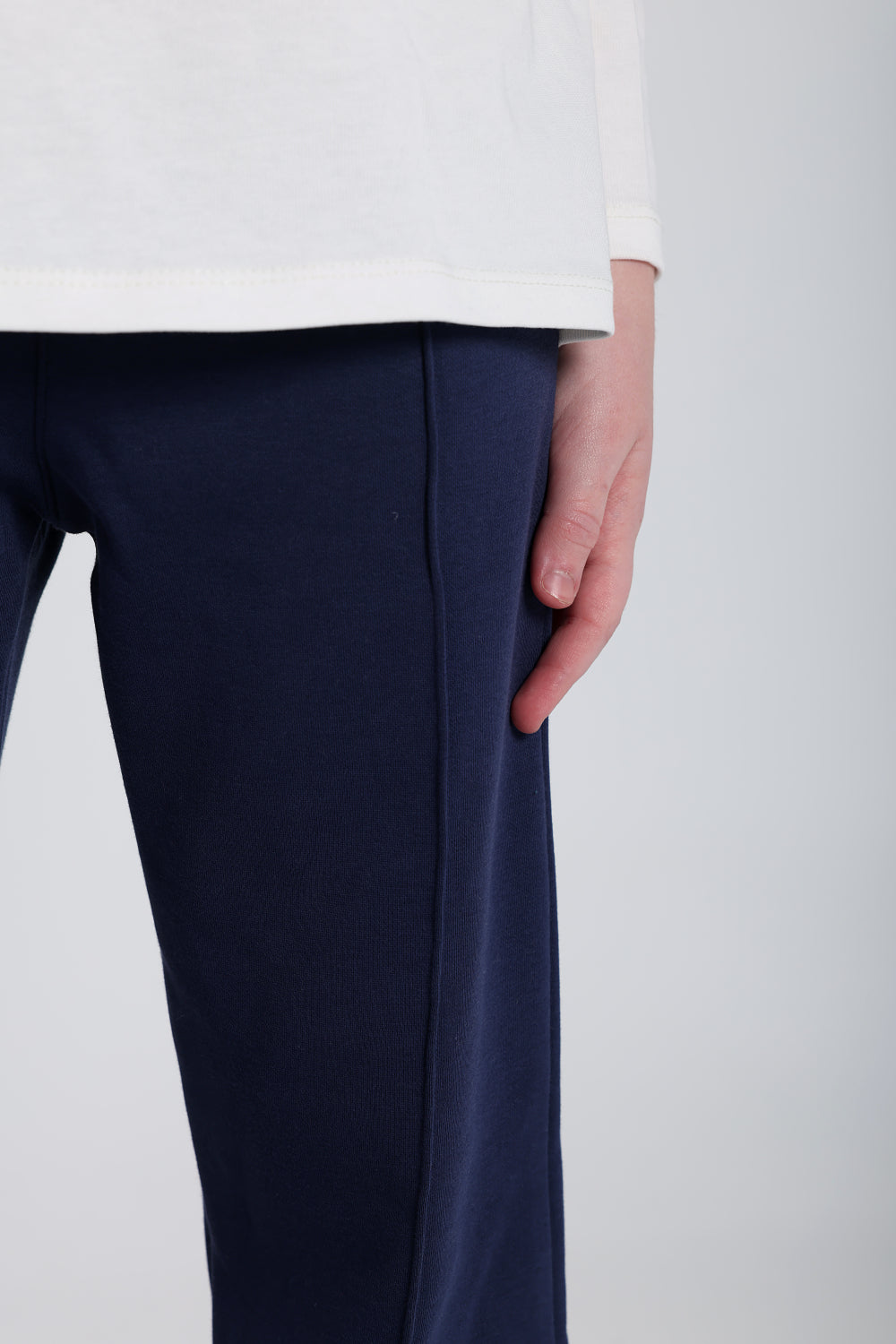 girls creased front flared pants – navy