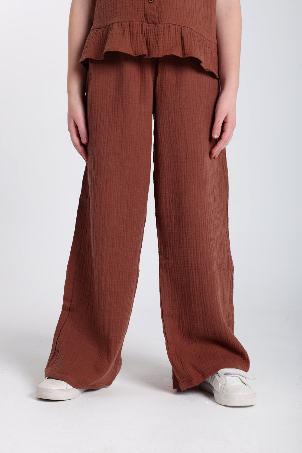 crinkled cotton pants – brown
