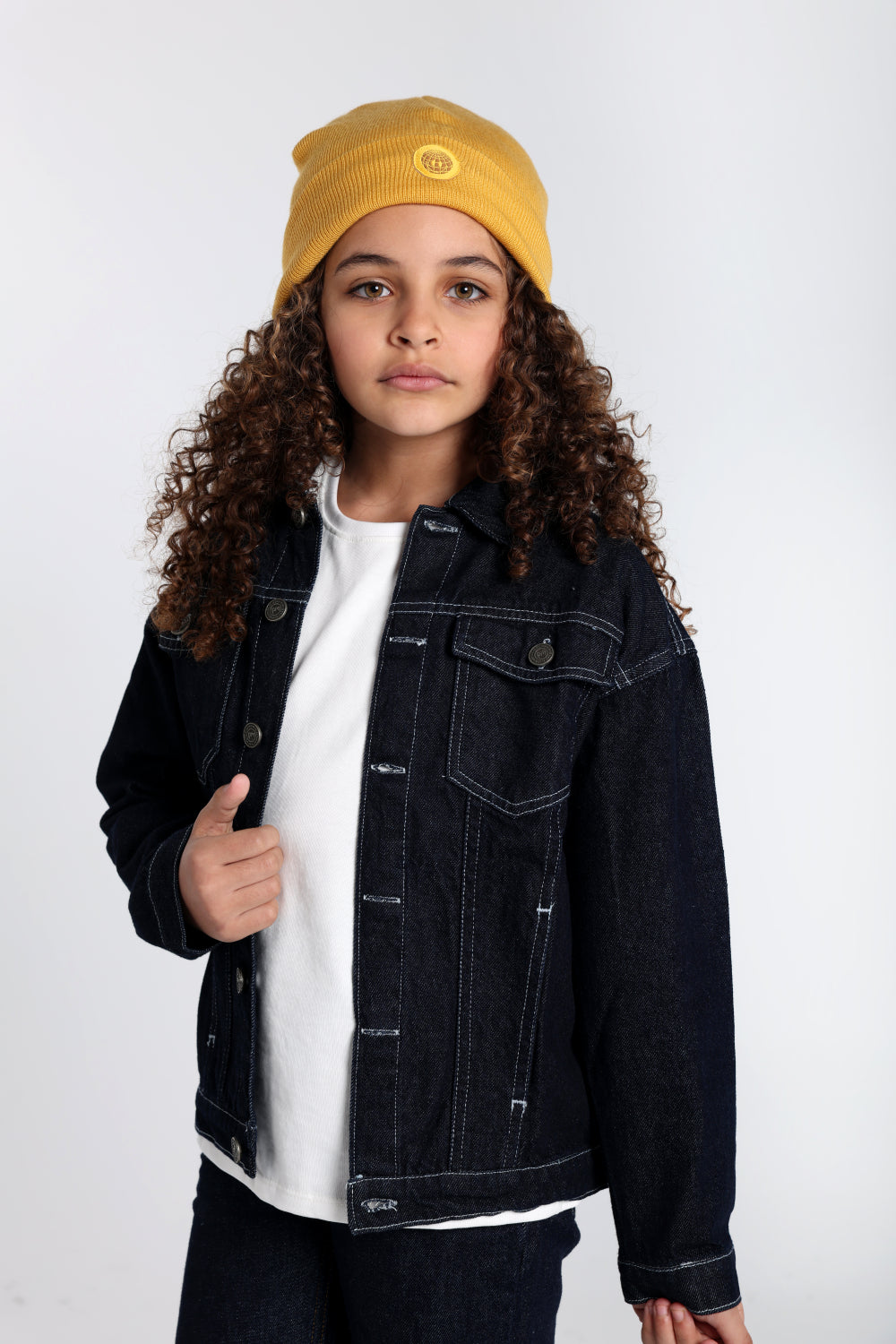 Unisex Acrylic Beanie - Mustard with Smiley Face Appliqued