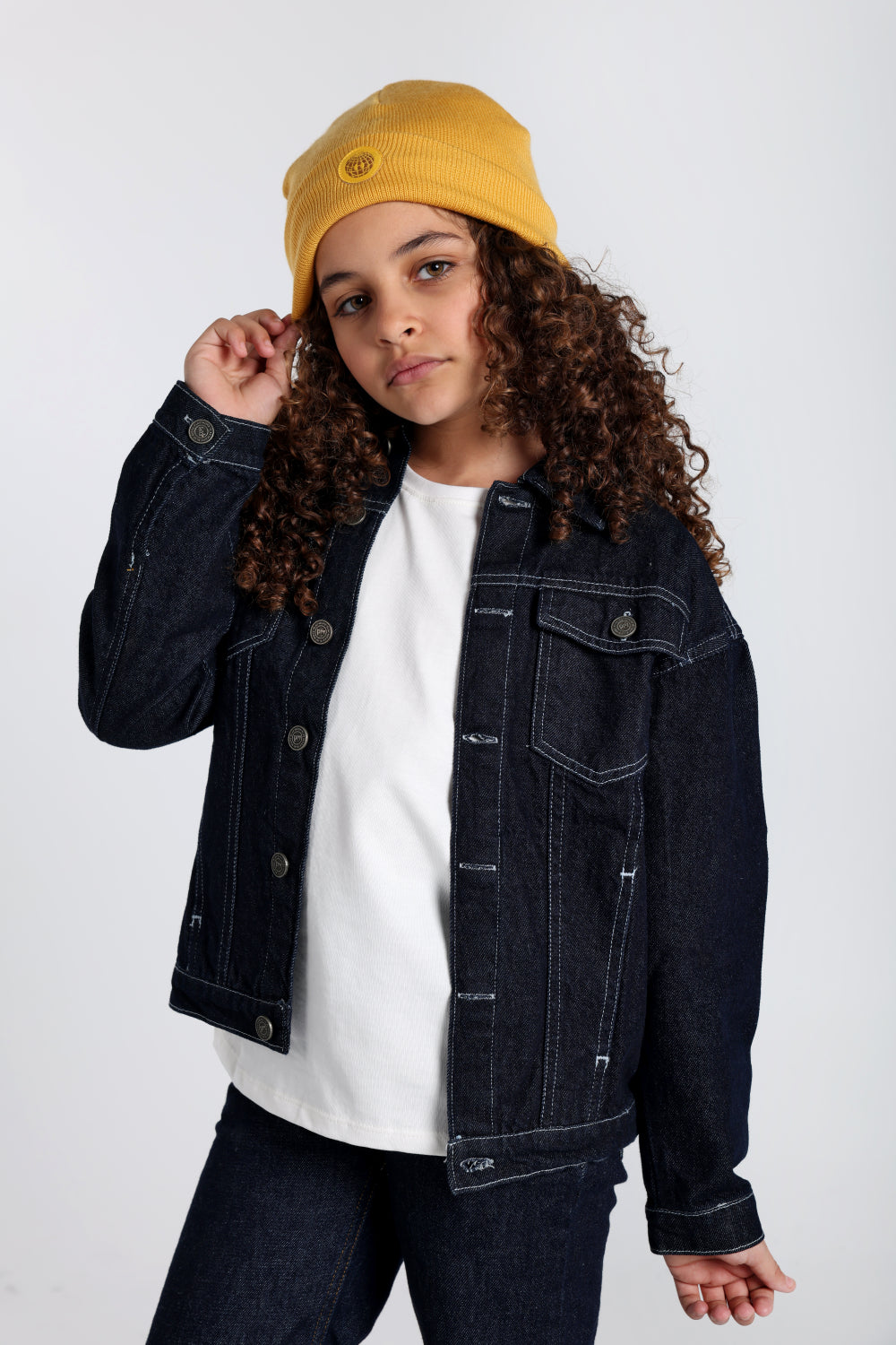 Unisex Acrylic Beanie - Mustard with Smiley Face Appliqued