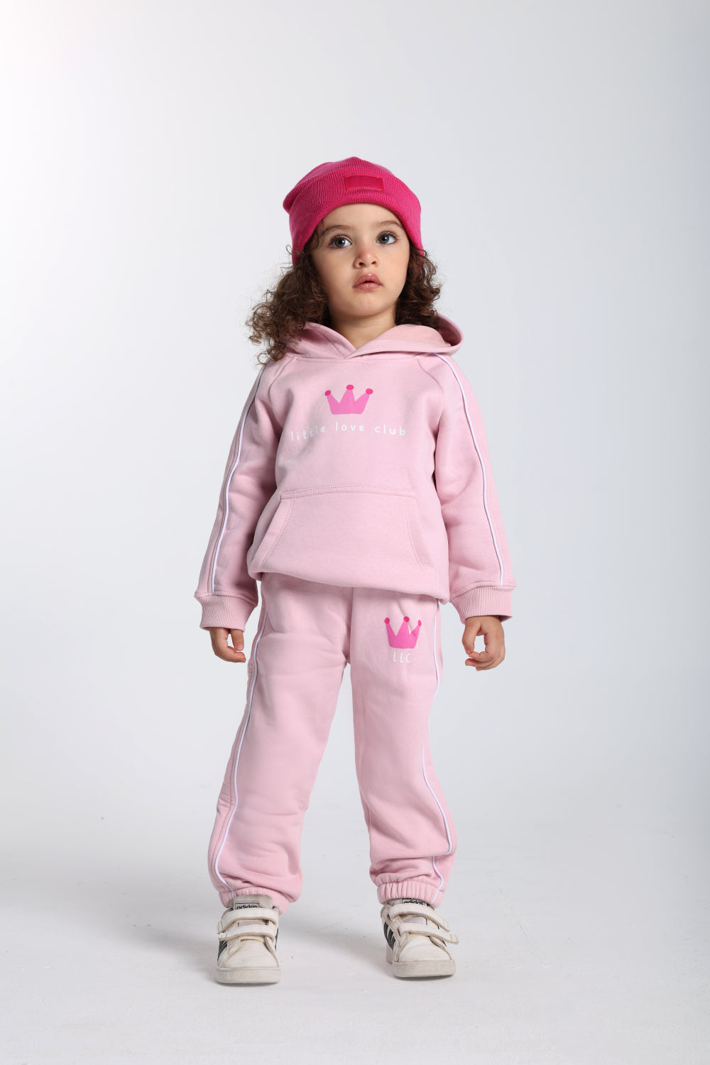 baby girls cotton hoodie – pink with “little love club“ print