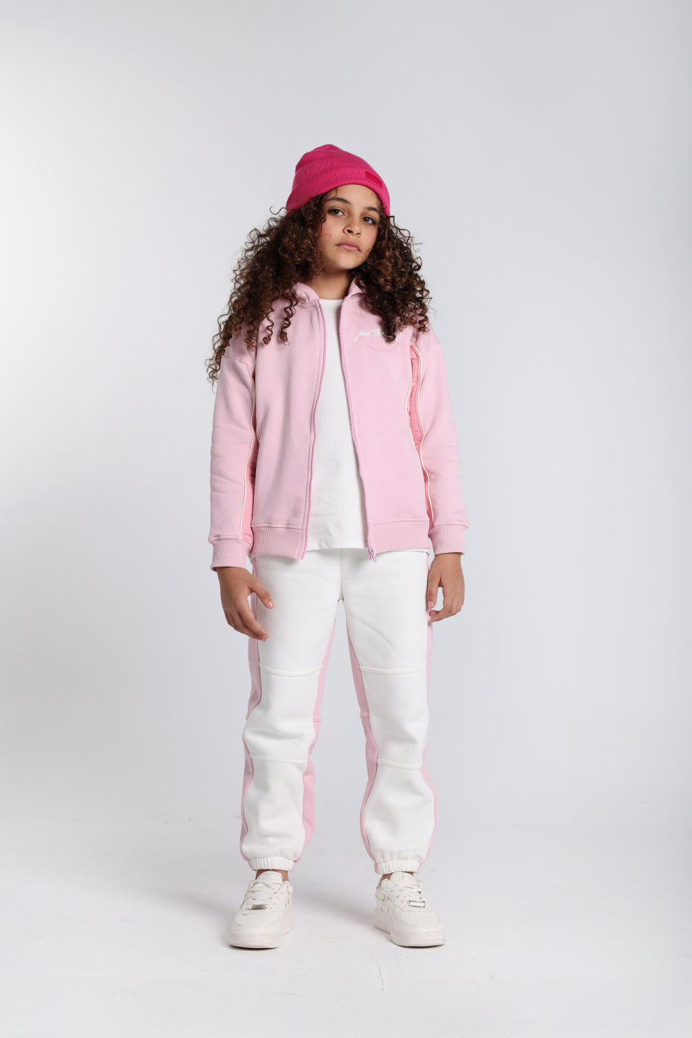 girls cotton hoodie – pink with “join the fun“ print